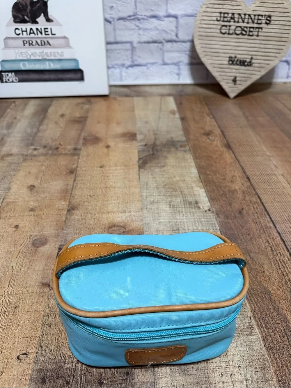 John Hart Mini Makeup Bag Case ocean blue coated canvas “payton”